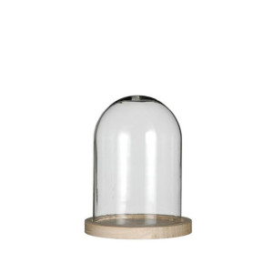 Cloche vetro d.12 h.13 base legno