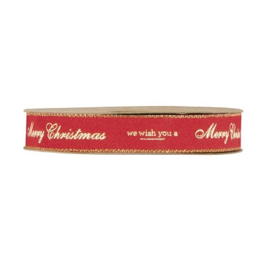 Nastro mm.15 m.15 MERRY XMAS rosso